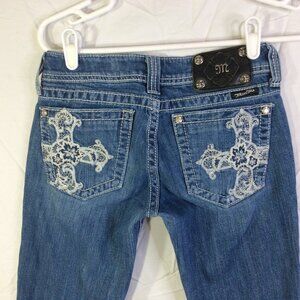 Miss Me Jeans Boot Cut Womens Size 26 (26x30) Studded Bling Stretch Cross